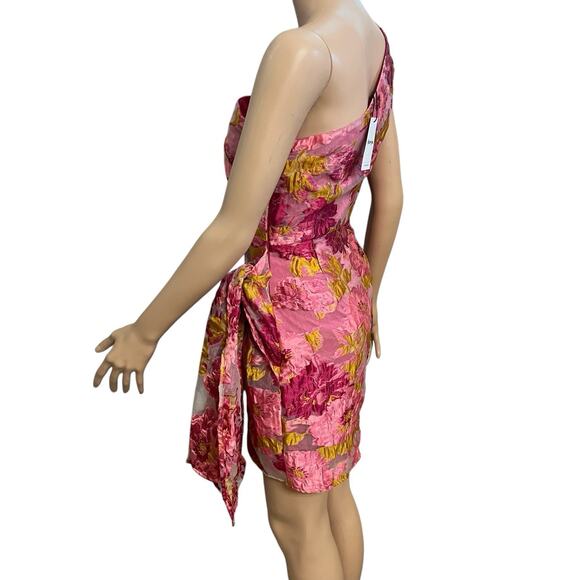 Showpo Brailey Mini Dress Sz 2 One Shoulder Wrap Front Floral Coquette Jacquard - Picture 4 of 12